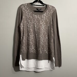 Simply Vera Vera Wang Brown Lace Pullover Sweater Women’s L Stretchy Long Sleeve